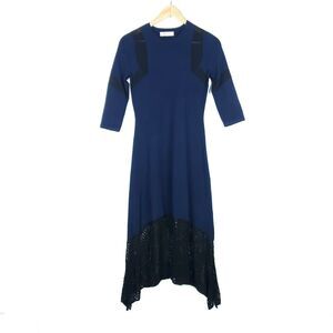 Bailey 44 Womens Becket Midi Dress Small Navy Blue Lace Crochet Stretchy Knit